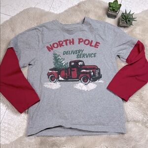 Gymboree Long Sleeve Shirt North Pole Delivery Truck Kids 10 Gray Red Cotton
